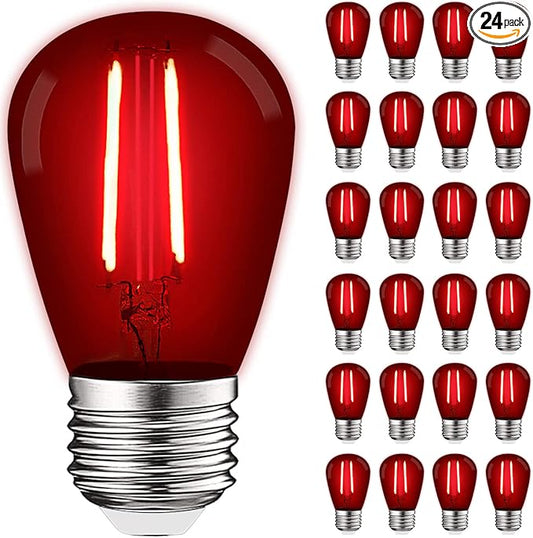 LUXRITE 24-Pack S14 Edison LED Red Light Bulbs, 0.5W, Colored LED Bulbs for Outdoor String Lights, UL Listed, E26 Base, Indoor Outdoor, Decoration, Party, Holiday, String Light Replacement Bulbs