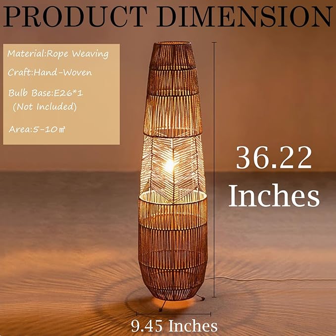 MIXL-Rope-Weaving Floor Lamp with Foot Switches,Dimmable Led Corner Tall Lamp,Minimalist Reading Lamp Floor Standing,Bohemian Style Standing Lamps for Bedroom Study and Living Room