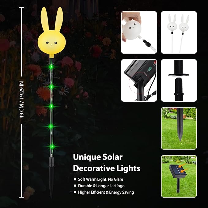 Solar Bunny Stake Lights for Easter Decorations - Set of 3PCS Easter Gifts Decor with Cute Rabbit Lights,Unique Housewarming Outside Gifts,Waterproof Solar Garden Lights for Yard/Lawn/Birthday Decor