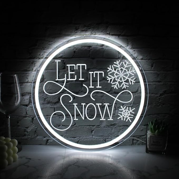 Let It Snow Neon Sign For Room Decor Christmas Neon Lamp White Snow Led Light For Kids Room Christmas Gift For Kids Hanging Glow Sign For Home Bedroom Dorm Studio Office Shop Party Sign(USB Power)