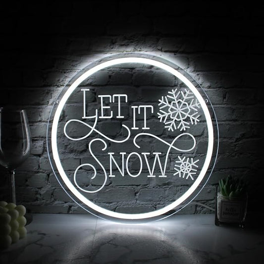 Let It Snow Neon Sign For Room Decor Christmas Neon Lamp White Snow Led Light For Kids Room Christmas Gift For Kids Hanging Glow Sign For Home Bedroom Dorm Studio Office Shop Party Sign(USB Power)