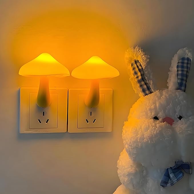 Sensor LED Mushroom Night Light - Plug-in Wall Energy Saving Dream Bed Room Nightlight for Kids Adults Cute Mushroom Lamp Cottagecore Decor for Bedroom, Bathroom, Stairs, Hallway Corridor, Warm Yellow