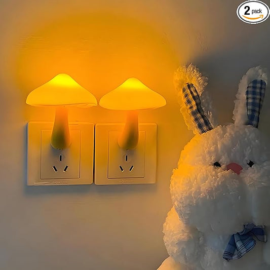 Night Lights Plug into Wall - 2-Pack Sensor LED Mushroom Light, Cute Energy Saving Mushroom Lamp for Kids Adults Living Room Bedroom Kitchen, Bathroom Toilet, Stairs, Hallway Corridor, Warm Yellow
