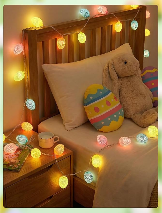 8.5Ft Easter Egg String Lights Outdoor, Easter Decorations String Lights with 10 LED Colorful Cracked Egg Lights Plug in, Hanging Pastel Easter Light for Spring Garland Party Yard Home Window Decor