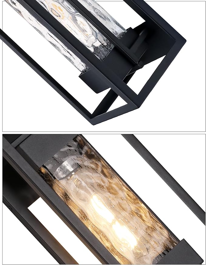 PARTPHONER Modern Outdoor Light Fixture, Exterior Wall Sconce Waterproof Porch Light, Outside Lamp for House with Water Glass for Garage Doorway