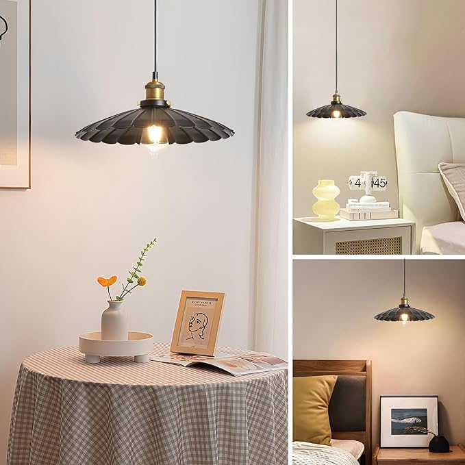 Plug in Pendant Lights for Ceiling,15.7 Inch Retro Black Metal Shade Plug in Hanging Lamp On/Off Switch Dining Room Hallway Hanging Pendant Light for Farmhouse with Light Bulb