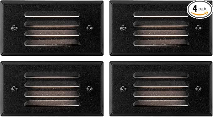 GKOLED 12V 3W Surface Mount Low Voltage LED Step Light with Horizontal Louver Faceplate for Steps Decks Pathway Yard Stairs Fences, IP65 Rated for Outdoor Waterproof, Ideal for Wet Locations (4 Packs)