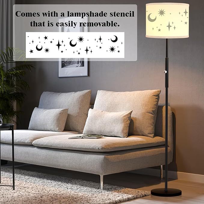PARTPHONER Floor Lamp for Living Room Bedroom with Lampshade Stencil, 65’’ Modern Tall Lamp Simple Design Standing Lamps for Kids Room Home Office Reading, Bulb Included