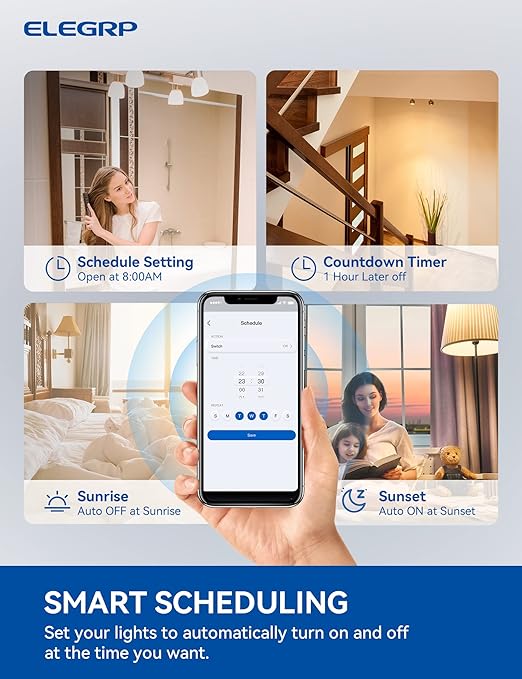 ELEGRP Smart Light Switch, 2.4GHz Wi-Fi Light Switch Compatible with Alexa & Google Assistant, Neutral Wire Required, APP Control and Timer Schedule, UL Certified,Single Pole, Black, 6 Pack