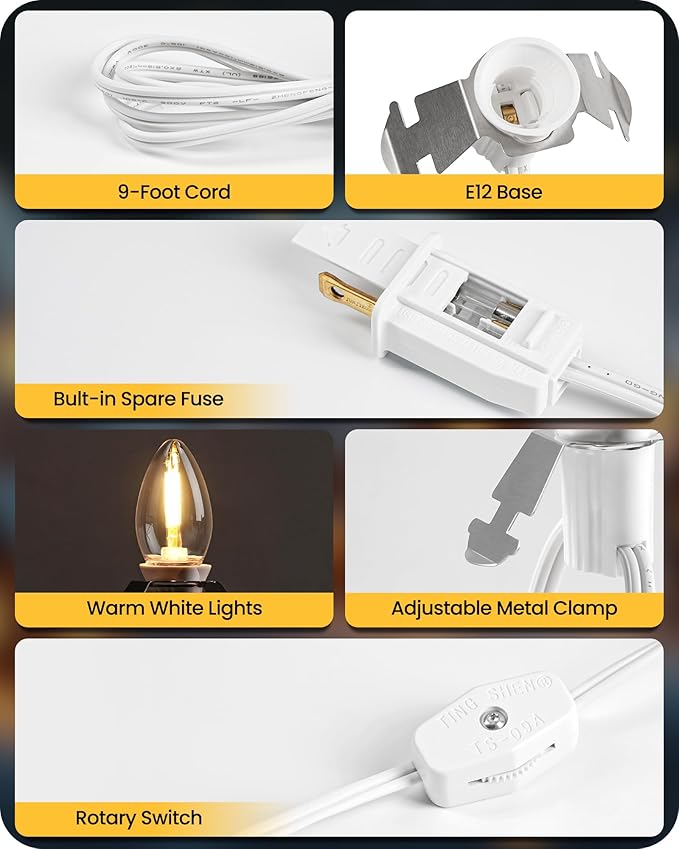 Christmas Village Lights, Decoration String Lights 9Ft with 3 C7 LED Bulbs, Warm White, with Male and Female Plugs, for Christmas Snow House,Pumpkin Crafts,Holiday W05VL05 Village Lights