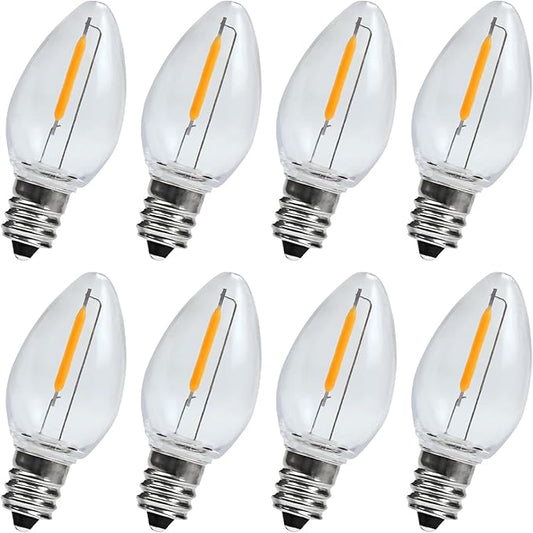 KLY LED Night Light Bulbs, C7 Shatterproof Replacement Led Bulb for String Light, E12 Base Salt Lamp Bulbs, 0.6W Equivalent to 7W, Warm White 2200K, 50LM, 8 Pack