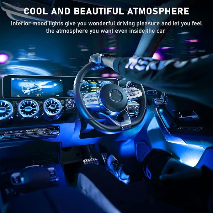 Car LED Strip Light, 48 LED RGB Auto Interior Atmosphere Lights, Cigarette Lighter Under Dash Ambient Night Light, Interior Lamp Lighting Kit (Ice Blue, USB)