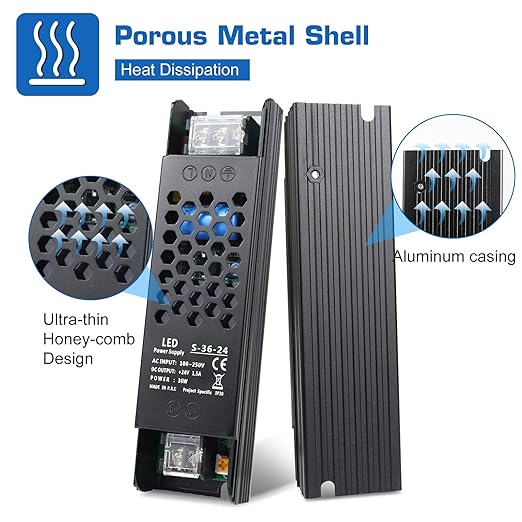 LED Driver 24V 36W 1.5A Slim Power Supply, AC 110V/240V to DC Adapter, Constant Voltage Transformer for Strip Lights, Bulbs, Garden and Cabinet Lighting