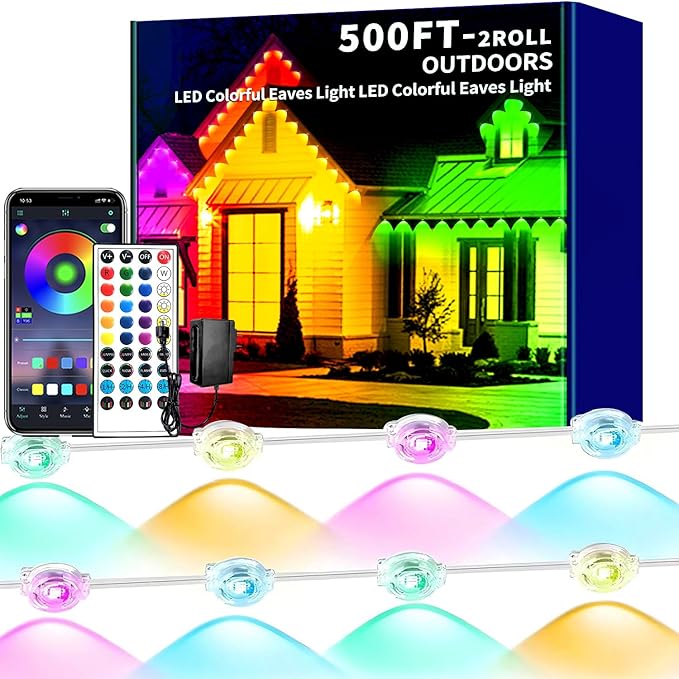 500FT Permanent Outdoor Lights House Outside Permanent Christmas Lights, App/Remote Control IP67 Waterproof Permanent led Lighting for house roof decor ，Christmas, Daily & Holiday Party Decor