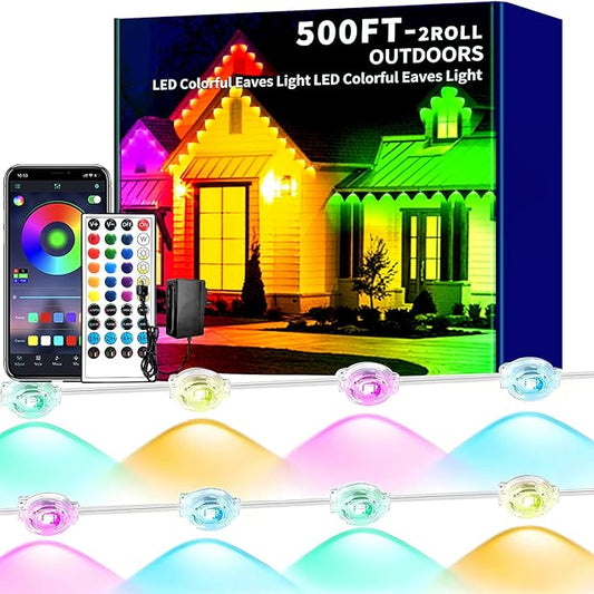 500FT Permanent Outdoor Lights House Outside Permanent Christmas Lights, App/Remote Control IP67 Waterproof Permanent led Lighting for house roof decor ，Christmas, Daily & Holiday Party Decor