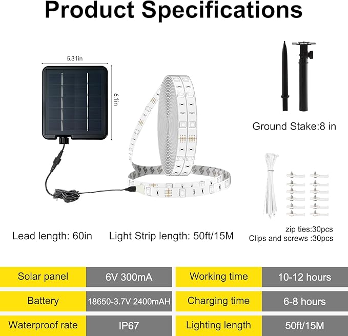 Upgrade Solar Led Strip Lights Outdoor, 50ft Solar Rope Lights Self-Adhesive Waterproof, 8 Mode with Remote Timer and Auto On/Off, Perfect for Deck, Patio, Poolside, Camping Decor, Cold White