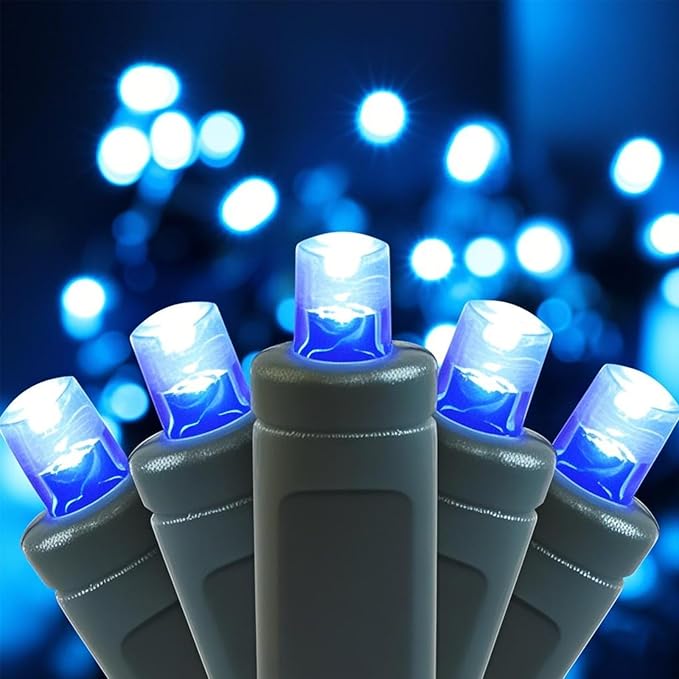 100 LED 5MM Blue Christmas Lights, 33FT Indoor/Outdoor String Light, Mini Lights for Garden, Patio, Christmas Trees - Green Wire, Commercial Grade, UL Listed