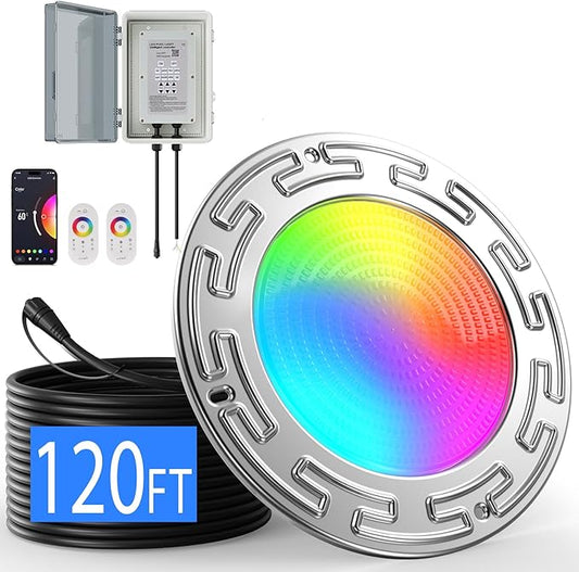 120Ft 6Inch Led Smart WiFi Spa/Pool Lights for Inground Pool with 3 Control Way (APP/Remote/Controller), 20W Led Multicolor Changing Underwater Swimming Pool Light for Wet Niches