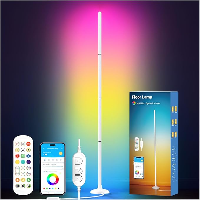 DAYBETTER Smart Floor Lamp, RGB+IC Corner Lamp with APP and Remote, 130LM Atmosphere Lighting Floor Lamps for Bedroom, 16 Million Colors, Music Sync, LED Floor Lamp for Living Room