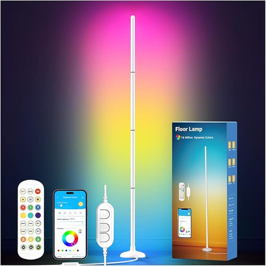 DAYBETTER Smart Floor Lamp, RGB+IC Corner Lamp with APP and Remote, 130LM Atmosphere Lighting Floor Lamps for Bedroom, 16 Million Colors, Music Sync, LED Floor Lamp for Living Room