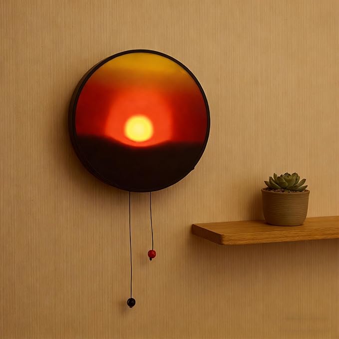 Creative Sunset Lamp Hand Pulled Night Light, Movable Sunrise to Sunset Scenery Wall Lamp, Round Sunsets Projection Lamps, Hand Pulled Wall Light That Moves with The Sun, for Room Decor