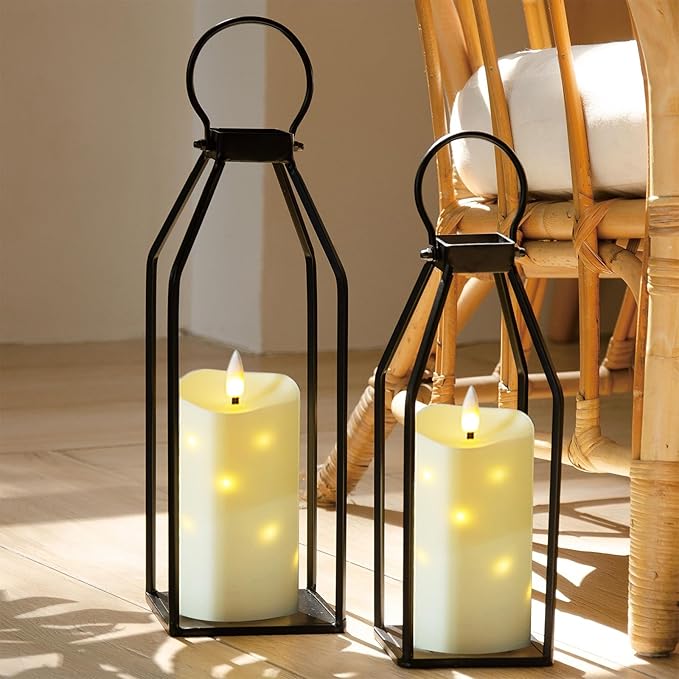 Lezonic Flameless Waterproof Outdoor Candles with Flickering Dancing Flame, 4Pcs Battery Operated Candles with Remote, Ivory LED Pillar Built-in String Lights for Patio Wedding Decor, 3.25" x 6"