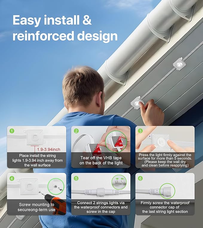 100FT RGB+IC LED Permanent Outdoor Lights,Eave Lights with Smart APP & Remote Control, 72 Scene Modes, Waterproof IP65 for Holiday Christmas Decorations(Extension Cord Not Included)