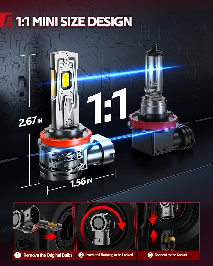 Torchbeam 2025 1000% Super Brighter 9005 H11 Bulb Combo, HB3 H8 Fog Lights Bulb 120000LM with 25000RPM Fan, 1:1 Size, 80000+ Hours, 3 Min Plug and Play, Pack of 4