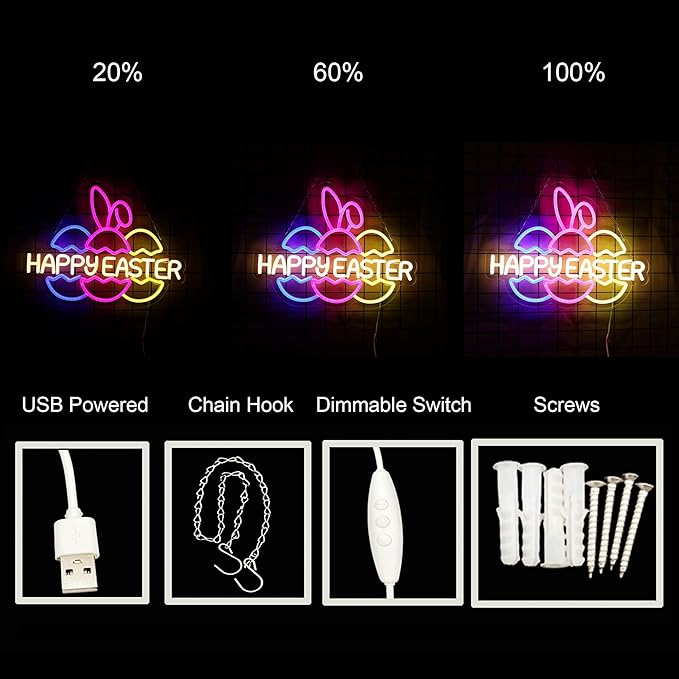 Easter Egg Neon Sign for Easter Decorations LED Egg Neon Light for Room Wall Decor Holiday Gift