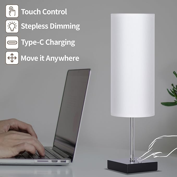 18Inch Cordless Lamp Table Lamps set of 2, 5000mAh Rechargeable Beside Table Lamp for Living Room, 2700K Battery Operated Small Bedroom Desk Lamp for Night Stand White Shade for Home（Bulb Included）