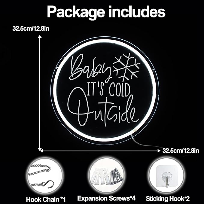 Baby It's Cold Outside Neon Sign For Winter Window Decor Led Baby Letters Neon Light Hanging Acrylic Night Light For Indoor Home Kids Room Bedroom Birthday Christmas Festival Decor (USB Power)