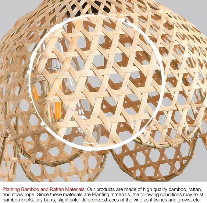 3-Pack Mini Bamboo Pendant Light,10.23IN Petal Rattan Chandelier Hand Woven Wicker Hanging Light for Kitchen Bedroom Dining Room Living Room Stairs Hallway Apartment