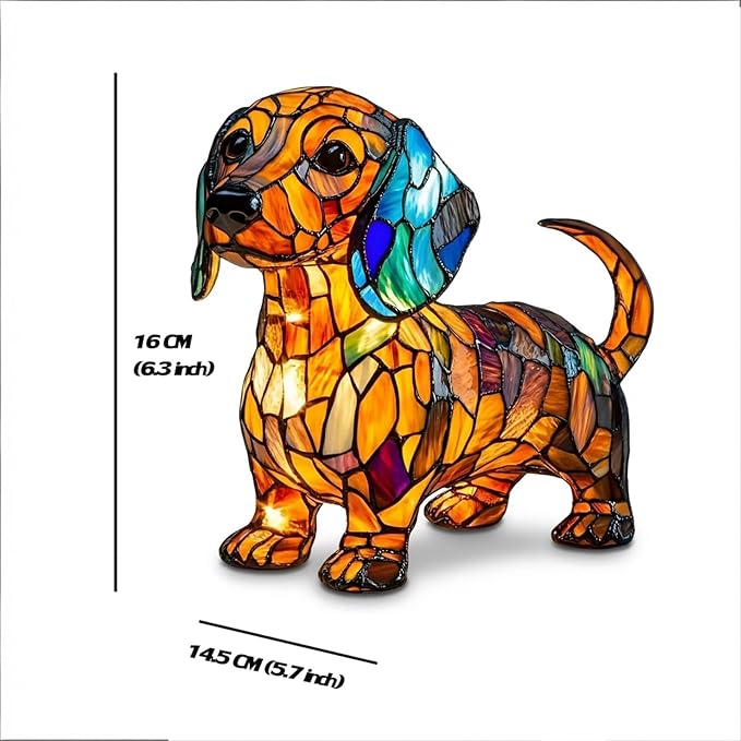 Rainbow Puppy Lamp Stained Glass Dog Night Light 3D Retro Stained Resin Rainbow Pup Lights Charge Powered Table Lamp Puppy Glow Lamps for Home Bedroom Desk (Dog-B)