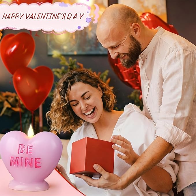 Valentine's Day Heart Shaped Flameless Candle - Battery Operated LED Realistic Wax Candle with Warm Flickering Flame Effect, Romantic Valentine's Day Wedding Home Decor (4.7" x 5.1"),Purple