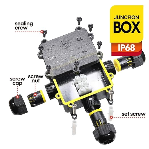 Junction Box Outdoor Waterproof IP68 3 Way Plug Line M25 Coaxial Cable Connector Wire Range 4 to14mm Electrical External Power Cord Junction Boxes