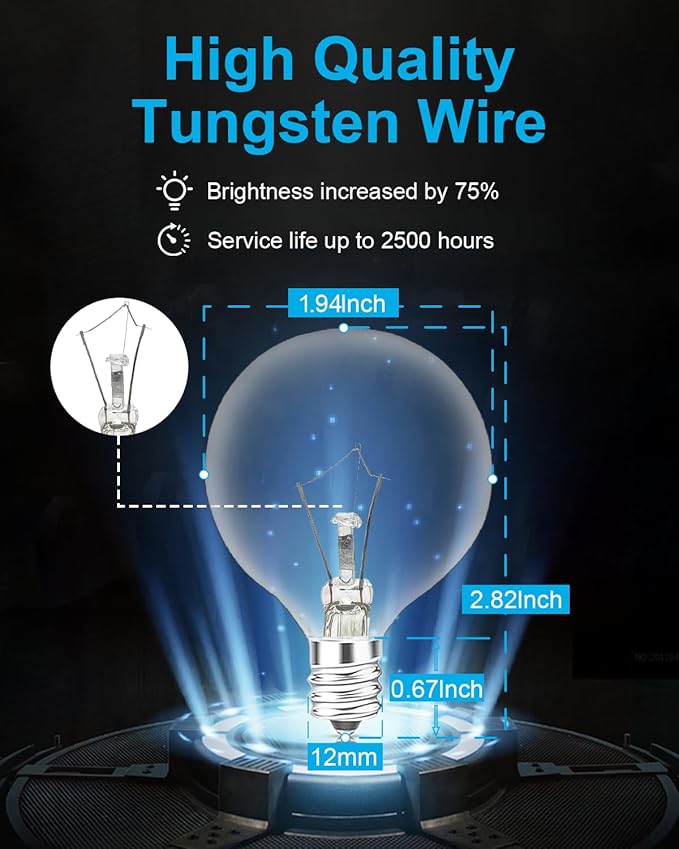 30 Watt G50 Wax Warmer Light Bulbs, Replacing Bulbs for Full Size Scentsy Warmers, E12 Base G16.5 Globe Clear Bulb for Candle Wax Warmer, Long Lifespan, 120 Volt (6 Pack)