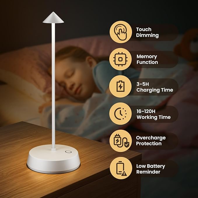 Cordless Table Lamps Rechargeable, 6000mAh LED Battery Operated Desk Lamp, Portable Outdoor Waterproof Touch Stepless Dimmable Wireless Table Light for Dining Restaurant Home Patio (White-2PC)