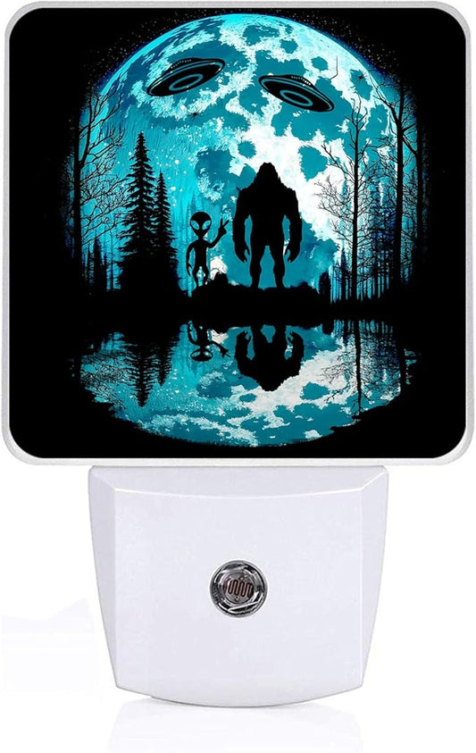 Bigfoot and Alien Night Light, Plug-into Wall Moon Forest Nightlight Lamp with Dusk to Dawn Sensor, Led Lamp 0.5W Energy Efficient for Boys Girls Adults Home Decor