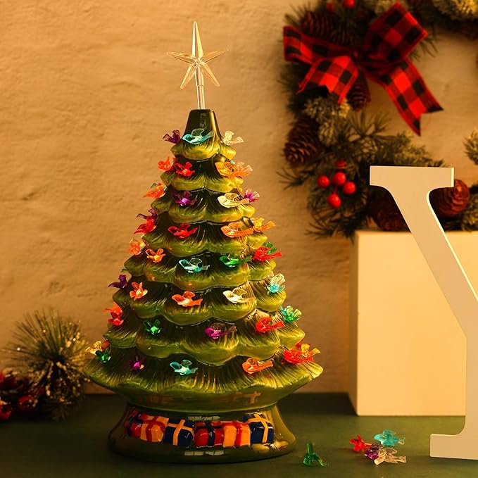 Mudder 100 Pieces Ceramic Christmas Tree Bird Bulbs and 5 Pieces Stars Replacement Plastic Bulbs for Ceramic Christmas Tree Decorations(Chic Colors)