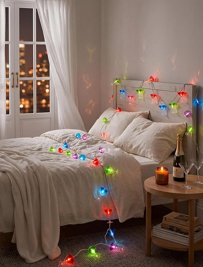 Multicolor Cocktail String Lights, 8.5Ft Cocktail Plug in Outdoor Party Lights with 10 LED Multicolor Cocktail Lights, Summer Patio Decorations String Lights for Bedroom Home Decks Party Lighting