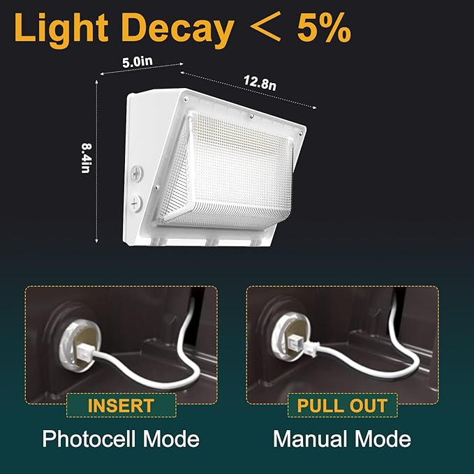 2Pack 150W LED Wall Pack Lights,100-277v Dusk to Dawn with Photocell, 22500Lm 5000K Daylight IP65 Waterproof Outdoor Security Lighting,Energy Saving,ETL White| 5-Year Warranty(Height:10~20ft)