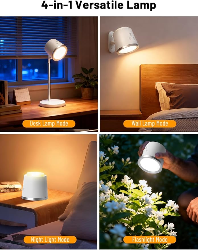 Cordless Desk Lamp, Magnetic Wall Mount LED Light, Portable Warm Night Light, Rechargeable Battery Powered Lamp, Dimmable Brightness & 3 Color Modes, Table Light for Reading, Work, Bedroom, Hallway