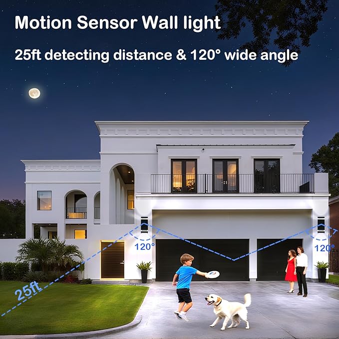 Motion Sensor Outdoor Wall Lights with 3 Lighting Modes, Dusk to Dawn Porch Light with Bulbs Include, IP65 Waterproof Modern Black Wall Sconce for Patio, Garage, Front Door