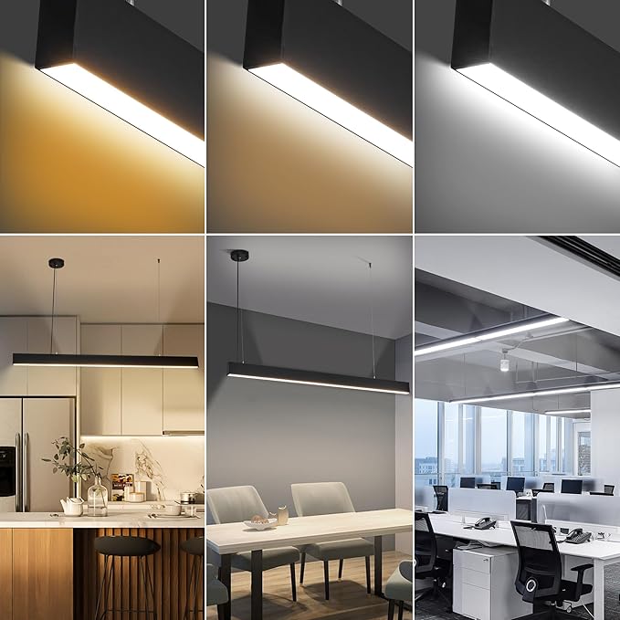 2.4G Remote Series LED Linear Light Fixture with Remote, 4FT 43W Downlight and 7W Uplight, 3000K-6000K Color Changing, Dimmable Hanging Office Shop Light, Black