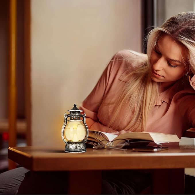 Kisangel Retro Handheld Lantern Battery Operated Decorative Lamp with Handle for Indoor Bar Party Atmosphere Scene Lighting 4.92X3.07X2.28In(Includes Battery, Random Style)