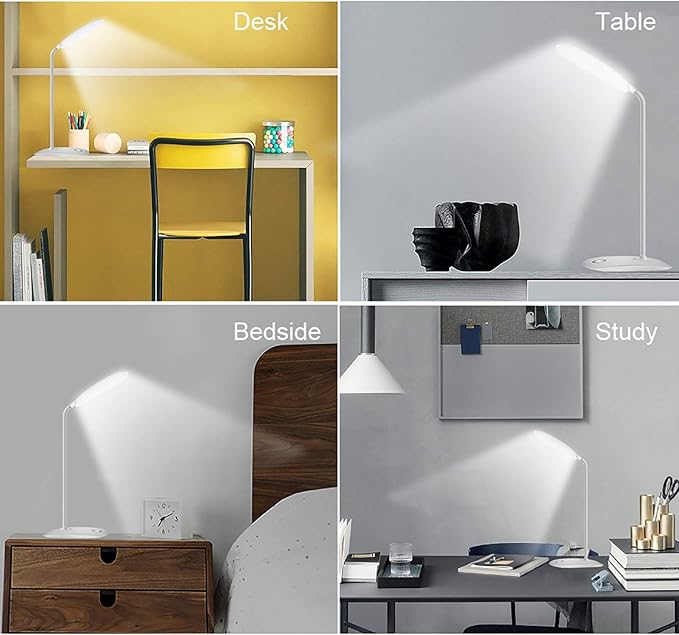 DEEPLITE LED Desk Lamp with Flexible Gooseneck 3 Level Brightness, Battery Operated Table Lamp 5W Touch Control,Compact Portable lamp for Dorm Study Office Bedroom,Eye-Caring and Energy Saving