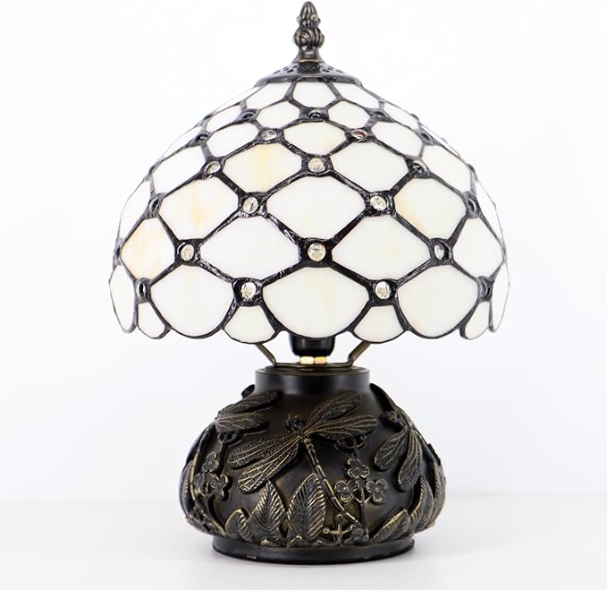 Small Tiffany Mushroom Table Lamp,Mini Memory Sympathy Antique lamp 8X11 Inch (Cream Bead)