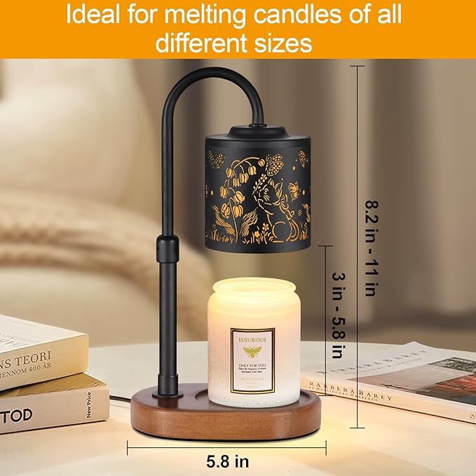 Dimmable Candle Warmer Lamp with Timer Adjustable Height for Scented Jar Candles Electric Candle Wax Melt Warmer for Home Decor Christmas Birthday Gifts for Women Mom(Cat)