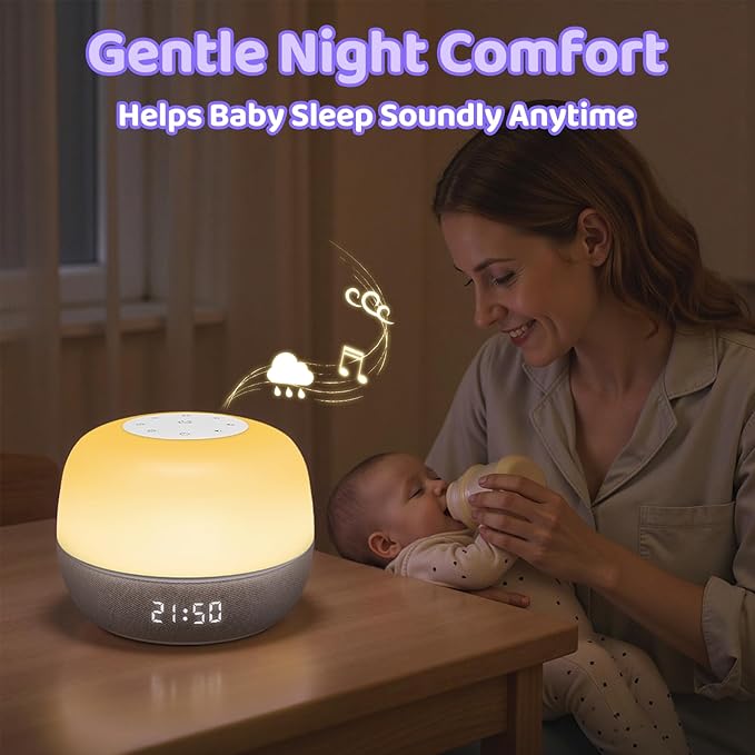2025 Mom's Choice Awards | Sound Machine Baby White Noise Machine with Sunrise Alarm Clock & App Control – 360° RGB Night Light, Sleep Soother for Adults & Kids, Baby Essentials for Newborns