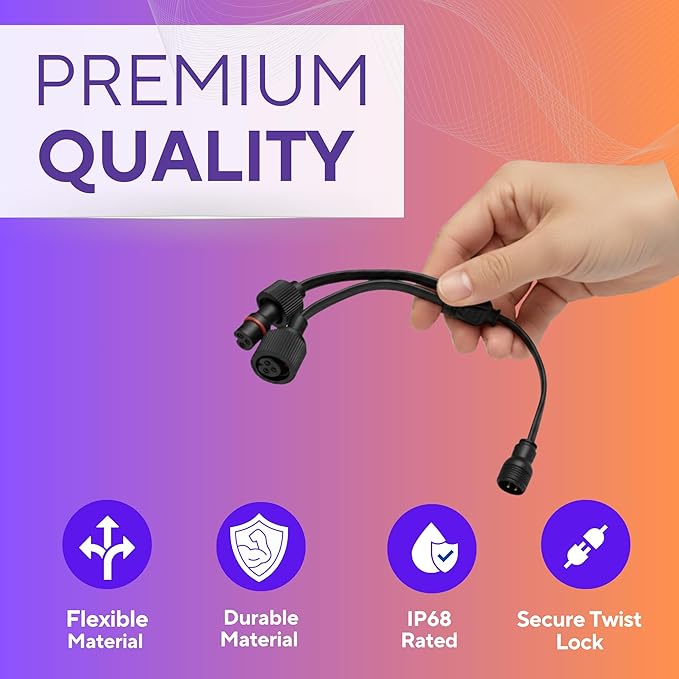 3-Pin Y Splitter Cable Compatible with Govee Permanent Outdoor Lights 2 / Elite (H705D H705E H705F H805A H805B H805C) – IP68 Waterproof Outdoor Connector (Black)